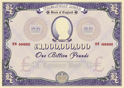One billion British pound vector Securities. Vintage treasury bond. Retro frame with guilloche mesh