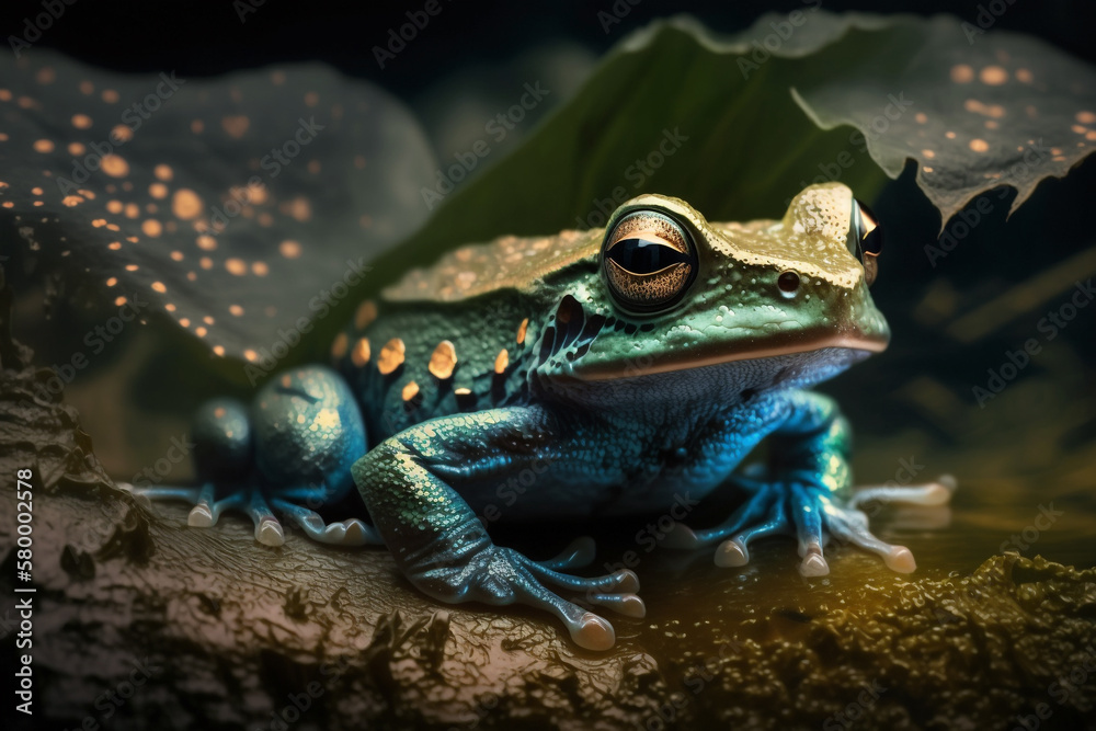 Blue frog on the wetland. Stunning birds and animals in nature travel or wildlife photography made with Generative AI Blue frog on the wetland. Stunning birds and animals in nature travel or wildlife photography made with Generative AI