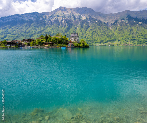 Obraz na płótnie Iseltwald village on Lake Brienz in Switzerland w salonie