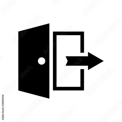 Black arrow emergency exit door fire escape sign warning icon flat vector design
