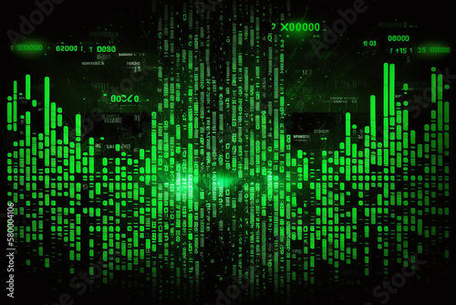 Matrix digital background with the green numbers and symbols. Generative AI