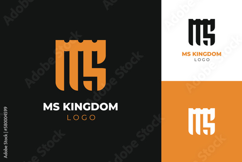 logo icon symbol of letter m and letter s combine with kingdom castle gold throne king crown simple modern style design for museum history photo