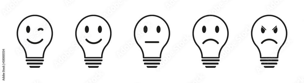 Rating light bulbs. Happy and sad light bulb. Vector illustration Stock  Vector | Adobe Stock