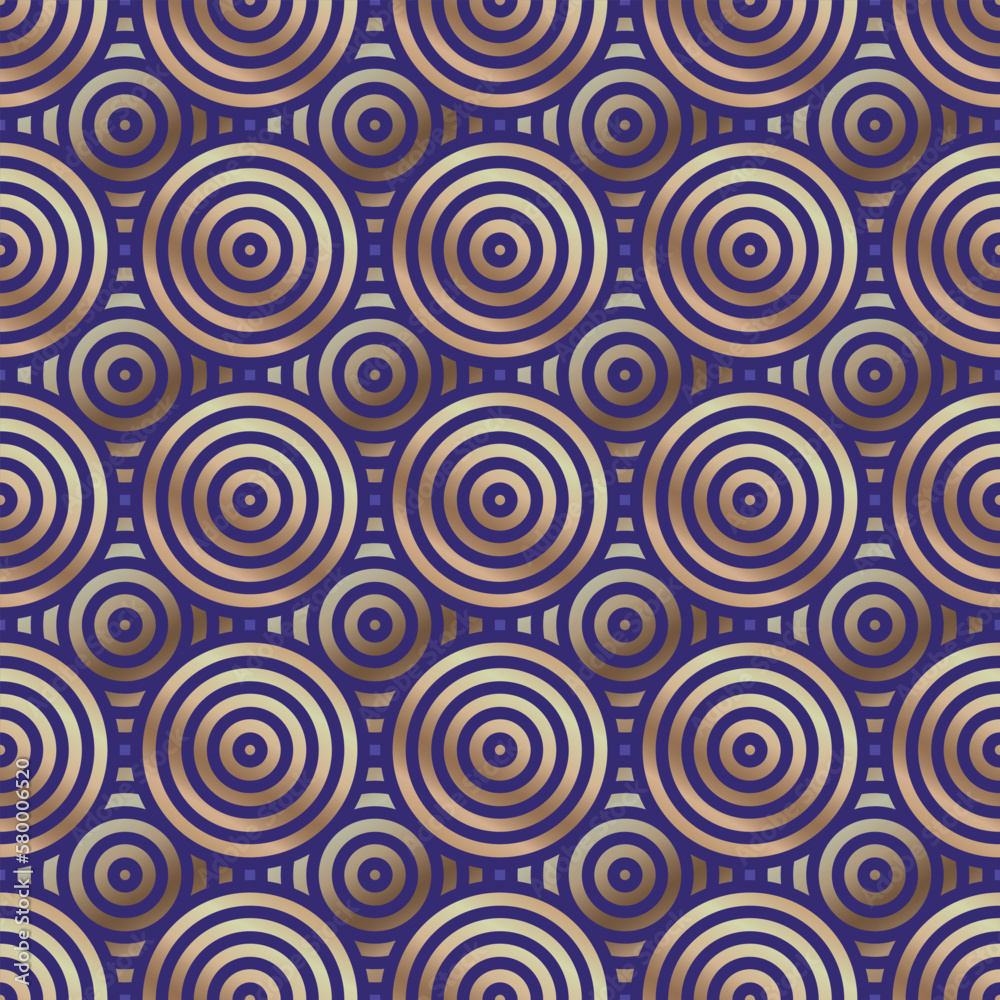 Vector design seamless pattern of circles for labels and frames for packaging luxury goods in a trendy linear style a simple and bright gold foil background on a purple background