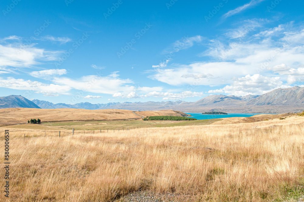 Mackenzie country with Lake Tekapo on South Island is one the most beautiful regions in New Zealand Mackenzie country with Lake Tekapo on South Island is one the most beautiful regions in New Zealand