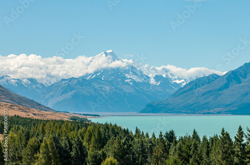 Lake Pukaki and Mount Cook during summer on South Island, New Zealand