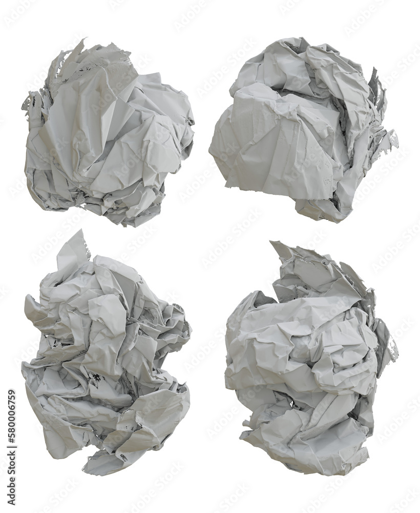  3d rendering crumpled paper ball perspective view