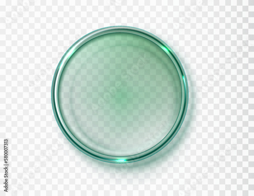 Empty petri dish isolated on transparent background. Realistic Green glass round displays. Vector illustration