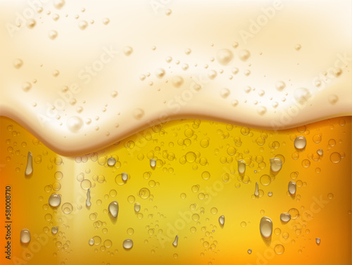 3d realistic vector illustration  background. Beer and bubble foam. Oktoberfest concept.