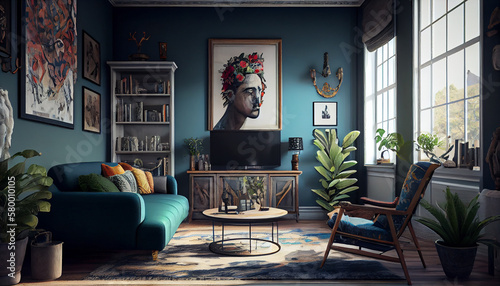 Eclectic Living Room with Character  Generative AI