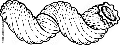Cavatappi pasta. Engraved sketch vector. Hand drawn italian food. Pasta shape icon. Doodle illustration. Macaroni logo design. Single spiral vintage food. Realistic line etching drawing. Cooking art