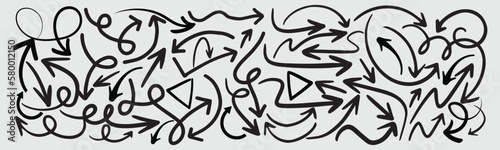 Hand drawn arrows. Arrow. Black arrows collection.  Simple arrows isolated on white background. Arrow mark icons. Arrow paint. Collection different Arrows on flat style