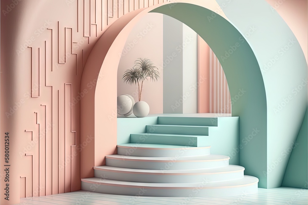 Abstract architectural concept, interior and exterior design. Pastels, colorful. Background or wallpaper. Generative AI Abstract architectural concept, interior and exterior design. Pastels, colorful. Background or wallpaper. Generative AI