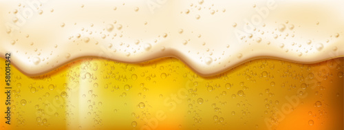 3d realistic vector illustration  background. Beer and bubble foam. Oktoberfest concept.