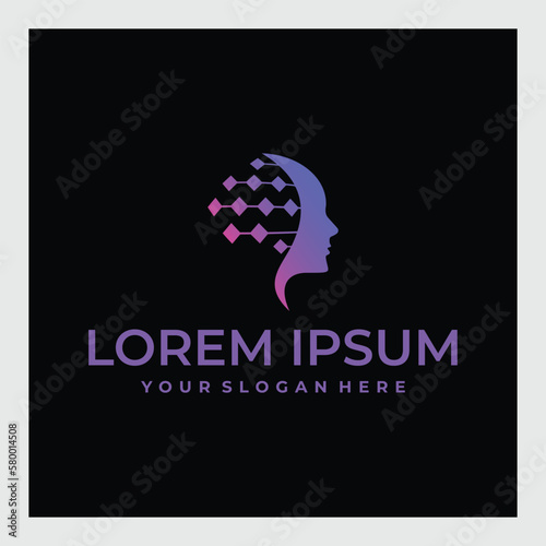 head robot logo design vector, intelligence, brain, circuit, digital