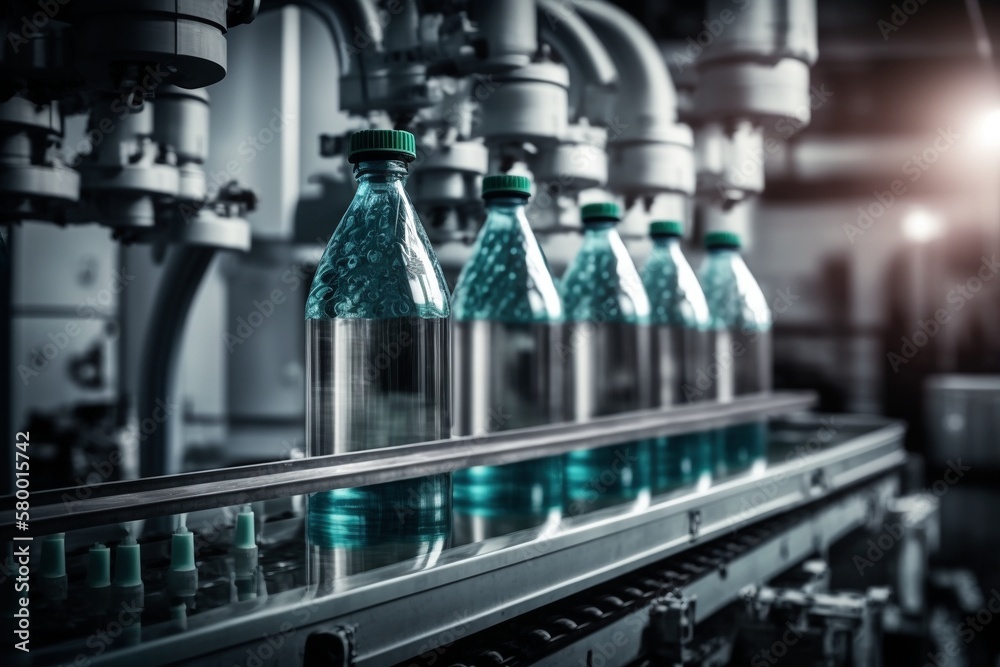 Water bottling factory, created with generative AI Water bottling factory, created with generative AI