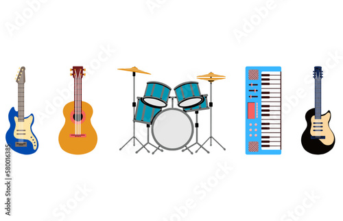Icon set Musical instruments, guitar, bass, drums, piano, illustrator vector 