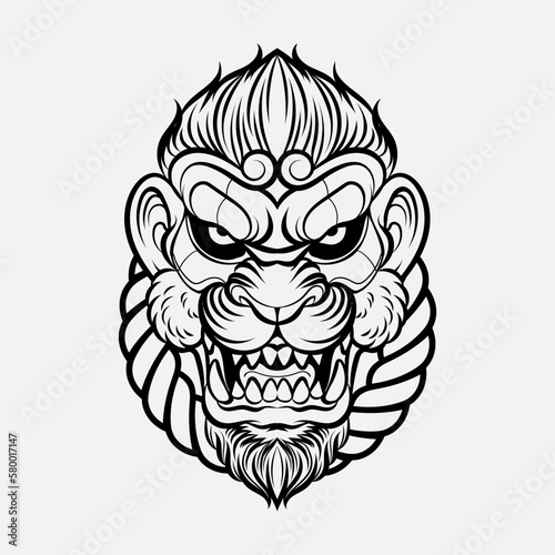 Canvas Print line art of monkey head, monkey head tattoo