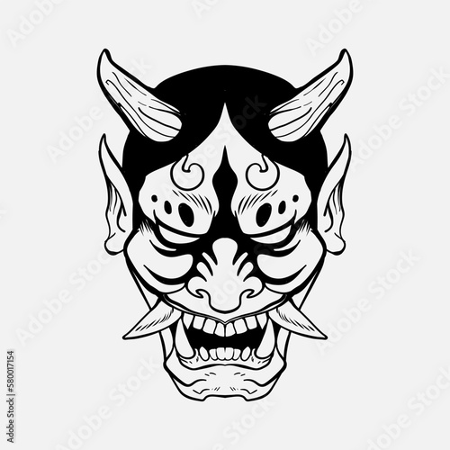 line art of hannya head, hannya head tattoo
