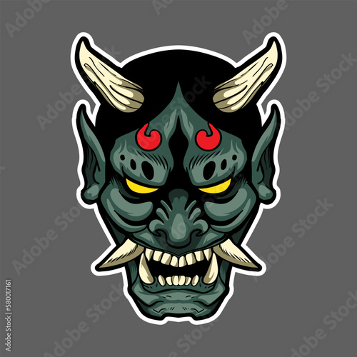 Illustration of hannya head with japanese style drawing