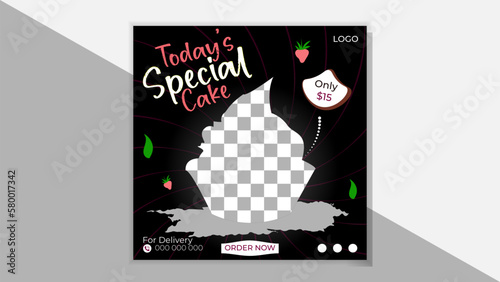 Food menu social media post design vector template,square size, black background.