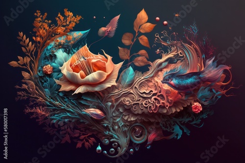 Abstract flowers surreal illustration. Generative AI