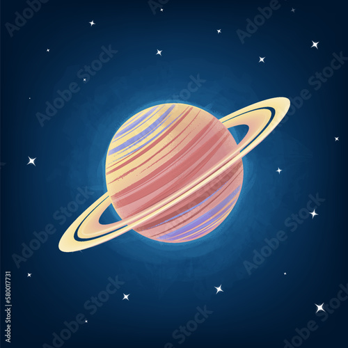 cartoon illustration of saturn with stars in space
