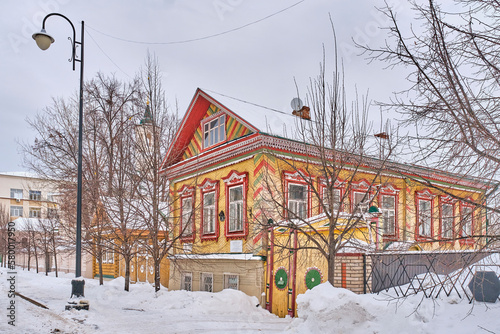 Isanbayev House of 19th century on Nasyri Street, Staro-Tatarskaya Sloboda, Kazan, Russia.