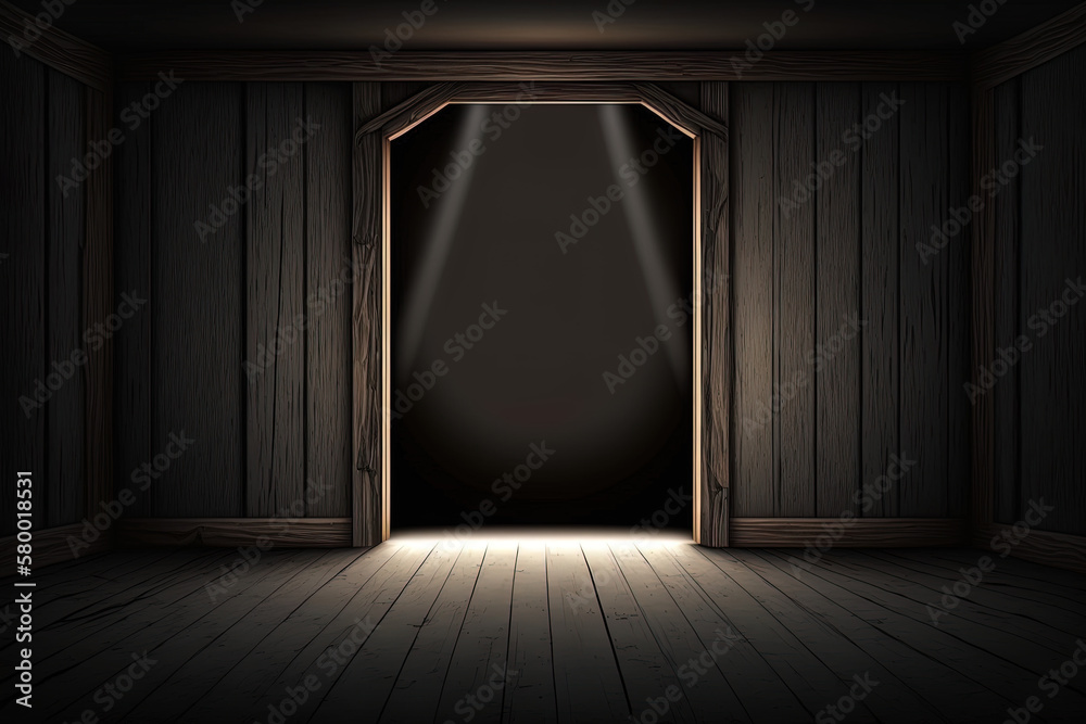 Dunkler leerer Raum aus braunem Holz mit Lichtspot, Holzraum
Dunkler leerer Raum aus braunem Holz mit Lichtspot, Holzraum