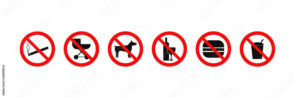 Prohibition icons. Vector illustration on a white background. Prohibition icons. Vector illustration on a white background.