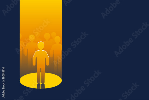 People standing in spotlight with copy space