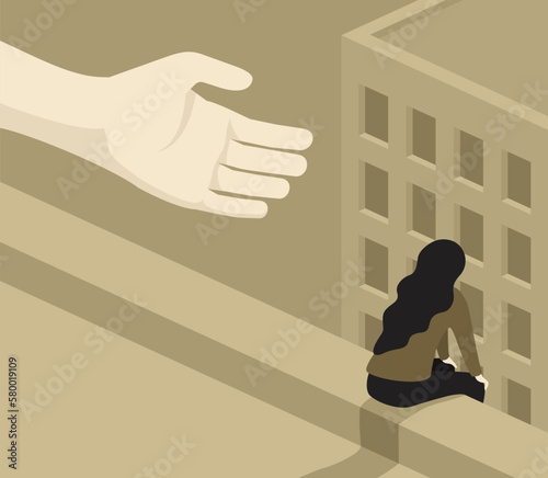 Depression - suffering girl sitting on the ledge