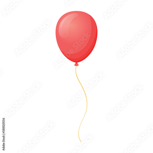 Red balloon on a rope. Vector cartoon isolated illustration.