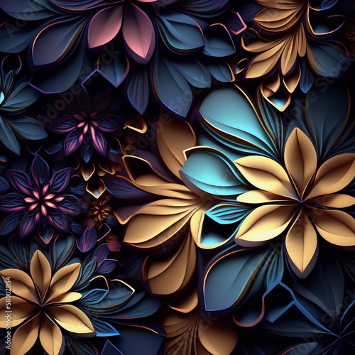 A Stunning Display of 3D Flowers  a Colorful and Vibrant Backdrop that Invokes the Beauty and Complexity of Nature s Flora - Generative AI