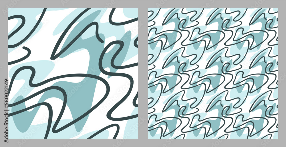 Abstract seamless pattern with drawn wavy lines