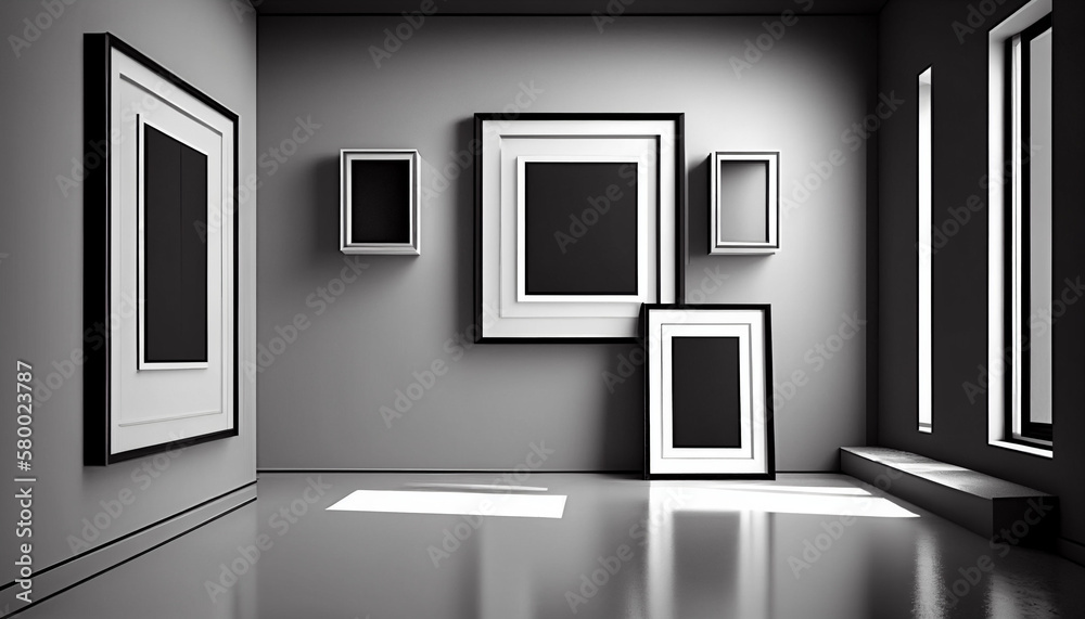 black and white interior minimal with frames black and white interior minimal with frames