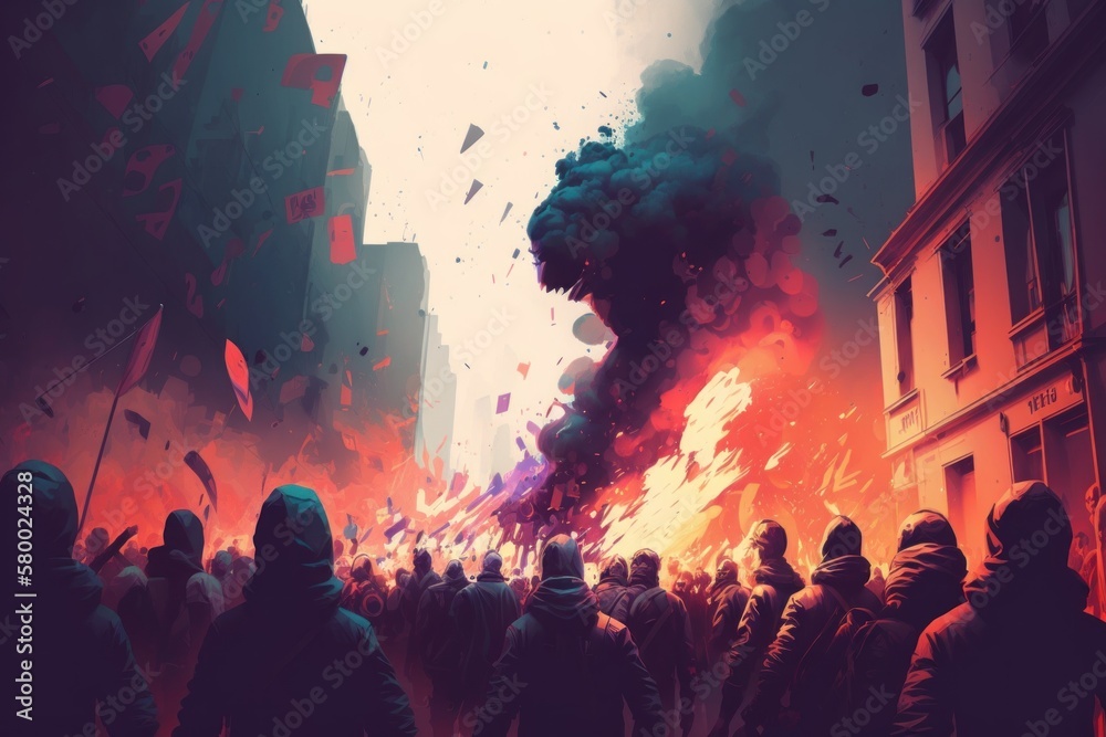 Street Protest: Illustration of a Riot in Chaos Street Protest: Illustration of a Riot in Chaos