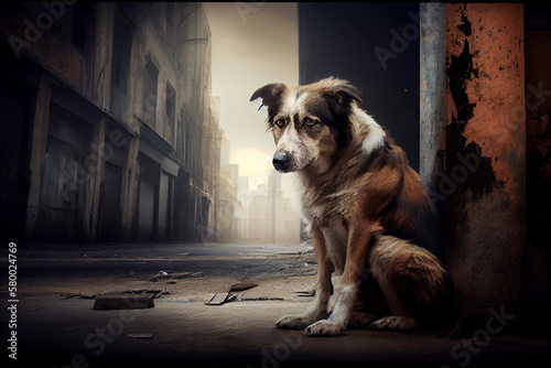 Abandoned and abused dog, generated with ai