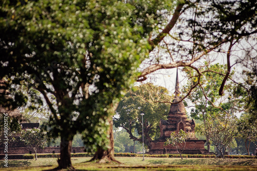 Sukhothai  Pagoda at Wat Chana Songkhram temple One of the famous temple in Sukhothai Temple in Sukhothai Historical Park  Sukhothai Province Thailand. UNESCO world heritage