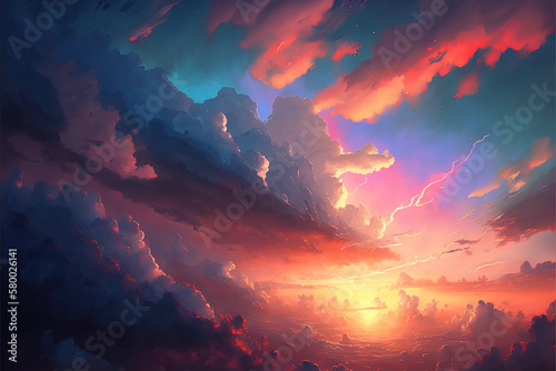 Beatiful Sky with Clouds Artistic Background. Painting AI Genarative Landscape