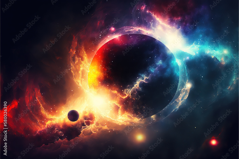 Fototapeta premium Planets in space. Fantasy galaxy generative AI background
