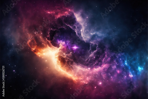 Purple, red and blue space with stars. Fantasy galaxy generative AI background © WhataWin