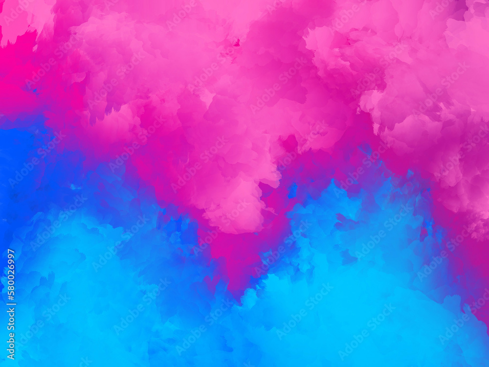 Abstract colorful watercolor background in vibrant and saturated pink and blue colors. painted cloudy texture wallpaper. 