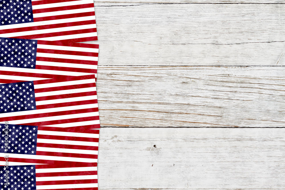 Obraz premium Red, white, and blue USA flag border on weathered wood