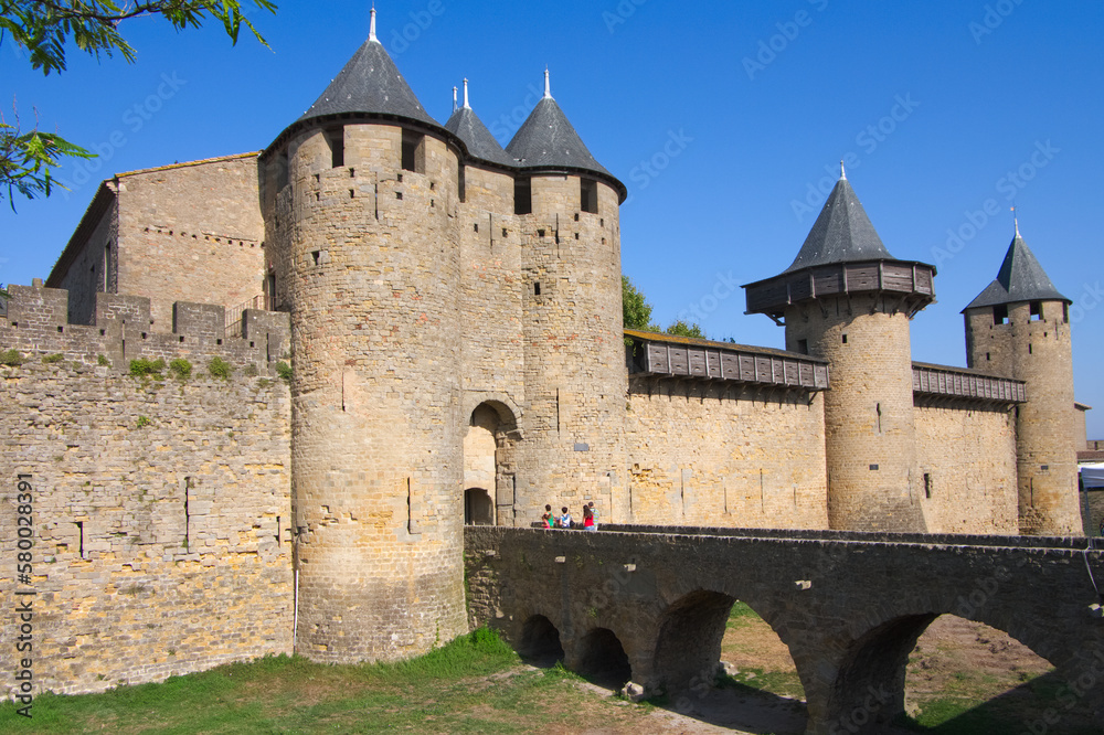 walls of Carcassonne medieval fortress walls of Carcassonne medieval fortress