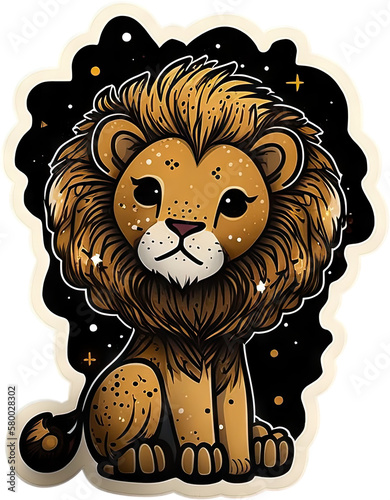 lion cartoon sticker isolated on white - happy animal - generative AI