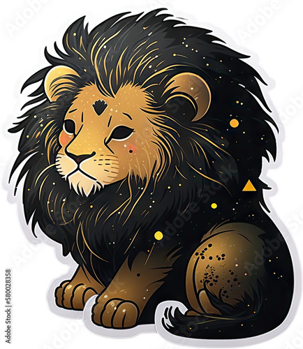 lion cartoon sticker isolated on white - happy animal - generative AI photo