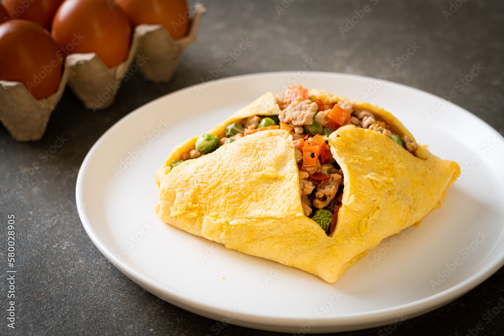 egg wrap or stuffed egg with minced pork and vegetable egg wrap or stuffed egg with minced pork and vegetable