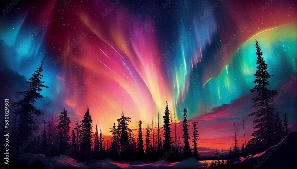 A stunning Northern Lights, with vibrant colors dancing across the sky. Generative AI