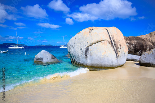 Tropical beach at the Baths in Virgin Gorda, British Virgin Islands.